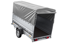 Laden Sie das Bild in den Galerie-Viewer, Autotransportanhänger 264×125 UNITRAILER FORCE 264 KIPP mit BIS-Seitenwänden, H-800-Rahmen und grauer Plane-Neu