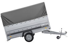 Laden Sie das Bild in den Galerie-Viewer, Autotransportanhänger 264×125 UNITRAILER FORCE 264 KIPP mit BIS-Seitenwänden, H-800-Rahmen und grauer Plane-Neu