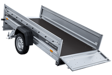 Laden Sie das Bild in den Galerie-Viewer, Autotransportanhänger 264×125 UNITRAILER FORCE 264 KIPP mit Gitterwänden, H-800 Rahmen und blauer Plane-Neu
