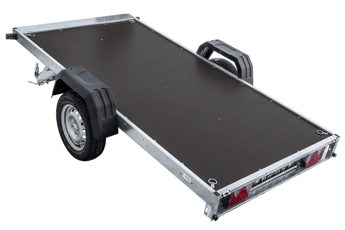 Autotransportanhänger 264×125 UNITRAILER FORCE 264 KIPP mit Gitterwänden, H-800 Rahmen und grauer Plane-Neu