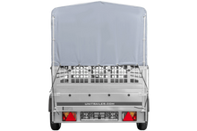 Laden Sie das Bild in den Galerie-Viewer, Autotransportanhänger auf Blattfedern 264×125 UNITRAILER GARDEN 264/R KIPP mit Gitterwänden, H-800 Rahmen und grauer Plane-Neu