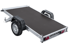 Laden Sie das Bild in den Galerie-Viewer, Autotransportanhänger auf Federn 230×125 UNITRAILER FORCE 230/R KIPP mit BIS-Seitenwänden, H-0-Rahmen und blauer Plane-Neu