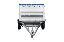 Laden Sie das Bild in den Galerie-Viewer, Autotransportanhänger auf Federn 230×125 UNITRAILER FORCE 230/R KIPP mit BIS-Seitenwänden, H-0-Rahmen und blauer Plane-Neu