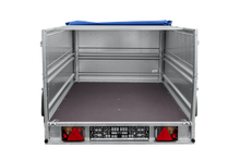 Laden Sie das Bild in den Galerie-Viewer, Autotransportanhänger auf Federn 230×125 UNITRAILER FORCE 230/R KIPP mit BIS-Seitenwänden, H-0-Rahmen und blauer Plane-Neu