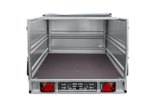 Laden Sie das Bild in den Galerie-Viewer, Autotransportanhänger auf Federn 230×125 UNITRAILER FORCE 230/R KIPP mit BIS-Seitenwänden, H-0-Rahmen und grauer Plane-Neu