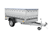Laden Sie das Bild in den Galerie-Viewer, Autotransportanhänger auf Federn 230×125 UNITRAILER FORCE 230/R KIPP mit BIS-Seitenwänden, H-0-Rahmen und grauer Plane-Neu