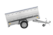 Laden Sie das Bild in den Galerie-Viewer, Autotransportanhänger auf Federn 230×125 UNITRAILER FORCE 230/R KIPP mit BIS-Seitenwänden, H-0-Rahmen und grauer Plane-Neu