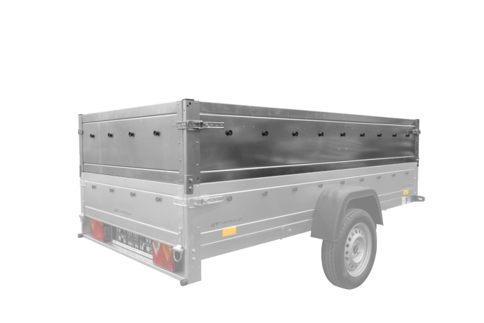 PKW-Anhänger 264×150 UNITRAILER GARDEN 265 KIPP mit zusätzlichen Bordwänden, H-0-Rahmen und grauer Plane-Neu