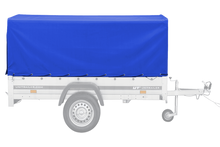 Laden Sie das Bild in den Galerie-Viewer, Auto Anhänger 230×125 Garden Trailer 230 KIPP Unitrailer 750 kg mit Stützrad, blauer Hochplane und Hochspriegel-Neu