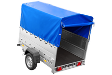 Laden Sie das Bild in den Galerie-Viewer, Einachsanhänger 200×125 UNITRAILER GARDEN 201 KIPP mit BIS-Seitenwänden, H-800-Rahmen und blauer Plane-Neu