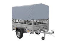 Laden Sie das Bild in den Galerie-Viewer, Einachsanhänger 200×125 UNITRAILER GARDEN 201 KIPP mit Gitterseitenwänden, H-800 Rahmen und grauer Plane-Neu