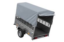 Laden Sie das Bild in den Galerie-Viewer, Einachsanhänger 200×125 UNITRAILER GARDEN 201 KIPP mit Gitterseitenwänden, H-800 Rahmen und grauer Plane-Neu