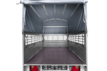 Laden Sie das Bild in den Galerie-Viewer, Einachsanhänger 200×125 UNITRAILER GARDEN 201 KIPP mit Gitterseitenwänden, H-800 Rahmen und grauer Plane-Neu