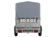 Laden Sie das Bild in den Galerie-Viewer, Einachsanhänger 200×125 UNITRAILER GARDEN 201 KIPP mit Gitterseitenwänden, H-800 Rahmen und grauer Plane-Neu