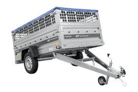 Einachsanhänger 230×125 UNITRAILER FORCE 230 KIPP mit Gitterseitenwänden, H-0-Rahmen und blauer Plane-Neu
