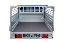 Laden Sie das Bild in den Galerie-Viewer, Einachsanhänger 230×125 UNITRAILER FORCE 230 KIPP mit Gitterseitenwänden, H-0-Rahmen und blauer Plane-Neu