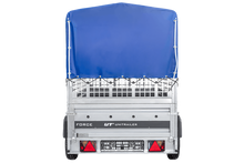 Laden Sie das Bild in den Galerie-Viewer, Einachsanhänger 230×125 UNITRAILER FORCE 230 KIPP mit Gitterseitenwänden, H-0-Rahmen und blauer Plane-Neu