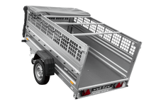 Laden Sie das Bild in den Galerie-Viewer, Einachsanhänger 230×125 UNITRAILER FORCE 230 KIPP mit Gitterwänden, H-0-Rahmen und grauer Plane-Neu
