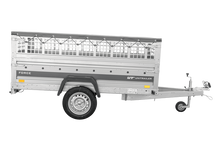 Laden Sie das Bild in den Galerie-Viewer, Einachsanhänger 230×125 UNITRAILER FORCE 230 KIPP mit Gitterwänden, H-0-Rahmen und grauer Plane-Neu