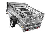 Laden Sie das Bild in den Galerie-Viewer, Einachsanhänger 230×125 UNITRAILER FORCE 230 KIPP mit Gitterwänden, H-0-Rahmen und grauer Plane-Neu