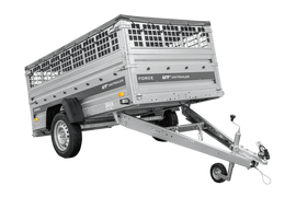 Einachsanhänger 230×125 UNITRAILER FORCE 230 KIPP mit Gitterwänden, H-0-Rahmen und grauer Plane-Neu