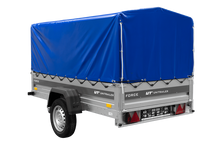 Laden Sie das Bild in den Galerie-Viewer, Einachsanhänger 230×125 UNITRAILER FORCE 230 KIPP mit H-800 Spriegel und blauer Plane-Neu