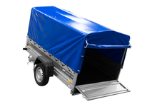 Laden Sie das Bild in den Galerie-Viewer, Einachsanhänger 230×125 UNITRAILER FORCE 230 KIPP mit H-800 Spriegel und blauer Plane-Neu
