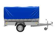 Laden Sie das Bild in den Galerie-Viewer, Einachsanhänger 230×125 UNITRAILER FORCE 230 KIPP mit H-800 Spriegel und blauer Plane-Neu