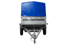 Laden Sie das Bild in den Galerie-Viewer, Einachsanhänger 230×125 UNITRAILER FORCE 230 KIPP mit H-800 Spriegel und blauer Plane-Neu