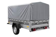 Laden Sie das Bild in den Galerie-Viewer, Einachsanhänger 230×125 UNITRAILER FORCE 230 KIPP mit H-800 Spriegel und grauer Hochplane-Neu