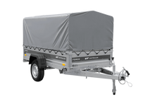Laden Sie das Bild in den Galerie-Viewer, Einachsanhänger 230×125 UNITRAILER FORCE 230 KIPP mit H-800 Spriegel und grauer Hochplane-Neu