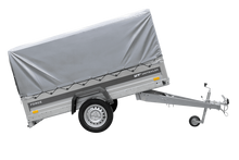 Laden Sie das Bild in den Galerie-Viewer, Einachsanhänger 230×125 UNITRAILER FORCE 230 KIPP mit H-800 Spriegel und grauer Hochplane-Neu