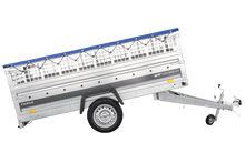 Laden Sie das Bild in den Galerie-Viewer, Einachsanhänger 264×125 UNITRAILER FORCE 264 KIPP mit Gitterwänden, H-0-Rahmen und blauer Plane-Neu