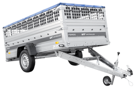 Einachsanhänger 264×125 UNITRAILER FORCE 264 KIPP mit Gitterwänden, H-0-Rahmen und blauer Plane-Neu