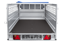 Laden Sie das Bild in den Galerie-Viewer, Einachsanhänger 264×125 UNITRAILER FORCE 264 KIPP mit Gitterwänden, H-0-Rahmen und blauer Plane-Neu