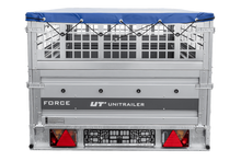 Laden Sie das Bild in den Galerie-Viewer, Einachsanhänger 264×125 UNITRAILER FORCE 264 KIPP mit Gitterwänden, H-0-Rahmen und blauer Plane-Neu