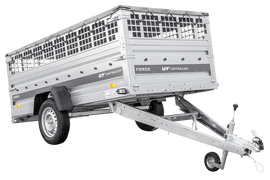 Einachsanhänger 264×125 UNITRAILER FORCE 264 KIPP mit Gitterwänden, H-0-Rahmen und grauer Plane-Neu