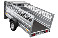 Laden Sie das Bild in den Galerie-Viewer, Einachsanhänger 264×125 UNITRAILER FORCE 264 KIPP mit Gitterwänden, H-0-Rahmen und grauer Plane-Neu