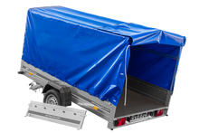 Laden Sie das Bild in den Galerie-Viewer, Einachsanhänger 264×150 UNITRAILER GARDEN 265 KIPP mit H-1100 Rahmen und blauer Plane-Neu