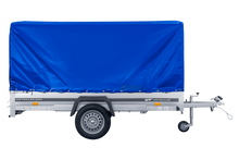 Laden Sie das Bild in den Galerie-Viewer, Einachsanhänger 264×150 UNITRAILER GARDEN 265 KIPP mit H-1100 Rahmen und blauer Plane-Neu