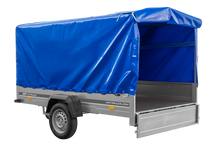 Laden Sie das Bild in den Galerie-Viewer, Einachsanhänger 264×150 UNITRAILER GARDEN 265 KIPP mit H-1100 Rahmen und blauer Plane-Neu