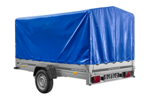 Laden Sie das Bild in den Galerie-Viewer, Einachsanhänger 264×150 UNITRAILER GARDEN 265 KIPP mit H-1100 Rahmen und blauer Plane-Neu