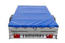 Laden Sie das Bild in den Galerie-Viewer, Einachsanhänger 264×150 UNITRAILER GARDEN 265 KIPP mit einem Flachplanenträger und blauer Plane-Neu