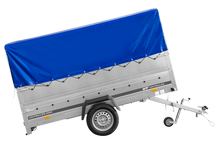 Laden Sie das Bild in den Galerie-Viewer, Einachsanhänger 264×150 UNITRAILER GARDEN 265 KIPP mit zusätzlichen Bordwänden, H-800-Hochspriegel und blauer Plane-Neu