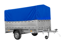 Laden Sie das Bild in den Galerie-Viewer, Einachsanhänger 264×150 UNITRAILER GARDEN 265 KIPP mit zusätzlichen Bordwänden, H-800-Hochspriegel und blauer Plane-Neu