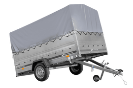 Einachsanhänger 264×150 UNITRAILER GARDEN 265 KIPP mit zusätzlichen Bordwänden, H-800-Rahmen und grauer Plane-Neu