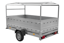 Laden Sie das Bild in den Galerie-Viewer, Einachsanhänger 264×150 UNITRAILER GARDEN 265 KIPP mit zusätzlichen Bordwänden, H-800-Rahmen und grauer Plane-Neu