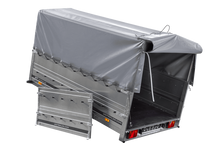 Laden Sie das Bild in den Galerie-Viewer, Einachsanhänger 264×150 UNITRAILER GARDEN 265 KIPP mit zusätzlichen Bordwänden, H-800-Rahmen und grauer Plane-Neu