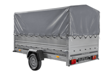 Laden Sie das Bild in den Galerie-Viewer, Einachsanhänger 264×150 UNITRAILER GARDEN 265 KIPP mit zusätzlichen Bordwänden, H-800-Rahmen und grauer Plane-Neu
