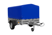 Laden Sie das Bild in den Galerie-Viewer, Einachsanhänger auf Blattfedern 200×125 UNITRAILER GARDEN 201/R KIPP mit H-800-Rahmen und blauer Plane-Neu